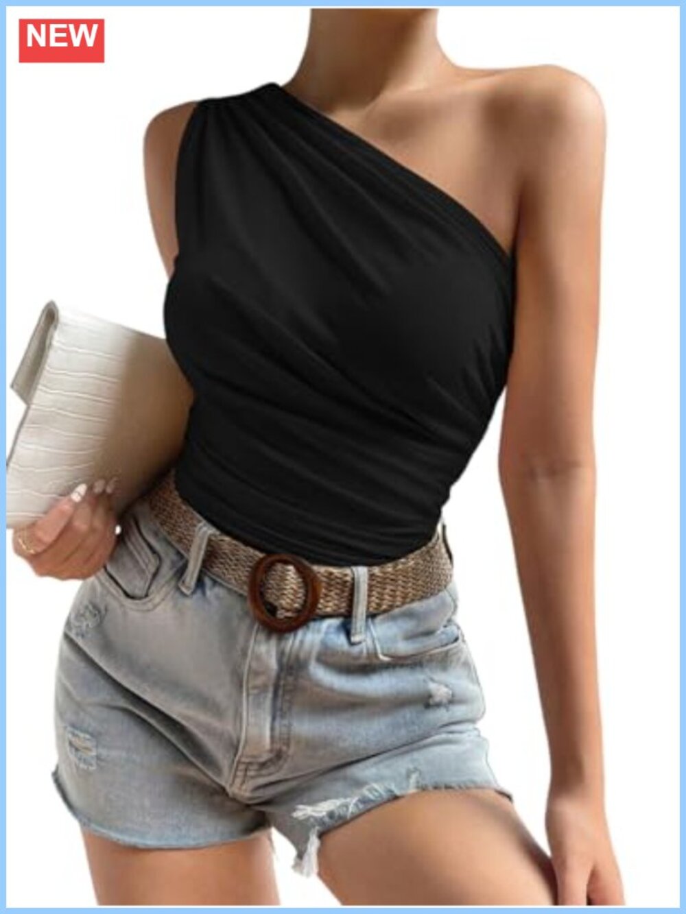Women's Ruched One Shoulder Sleeveless Fitted Top